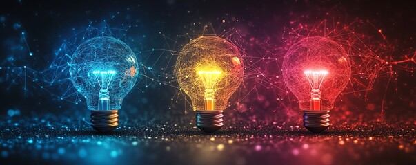 Glowing lightbulbs symbolize innovation, ideas, and creativity.