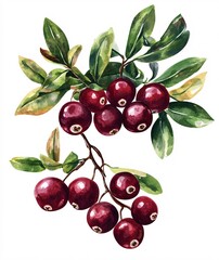 Professional Vector Art Depicting Lively Cranberries and Soft Green Leaves