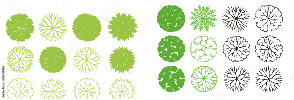 Aufkleber collection of web icons featuring green foliage designs in line style suitable for nature-themed pro