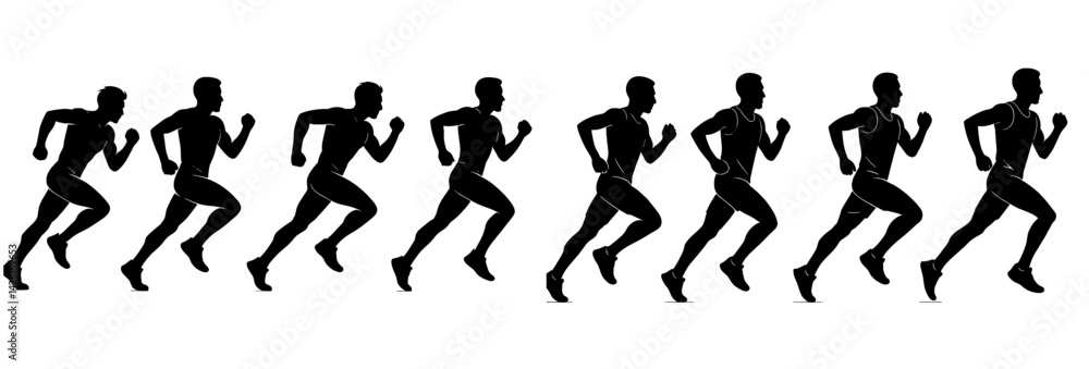 Poster Set of web icons depicting runners in line style illustrating dynamic movement and athleticism for digital design use