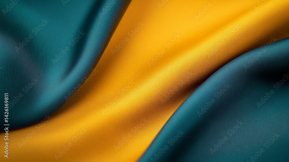 Poster smooth and colorful silk fabric gracefully rests on a table, with light reflecting off its rich text