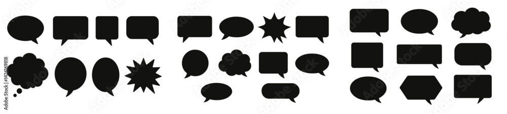Poster Set of web icons featuring line style speech bubbles and communication symbols for digital design