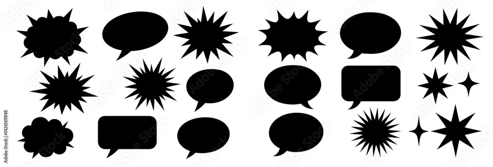 Poster Set of web icons featuring line style speech bubbles and comic elements suitable for digital design