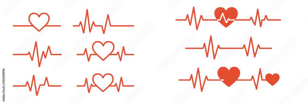 Poster set of web icons featuring heart and heartbeat designs, ideal for health and wellness applications o