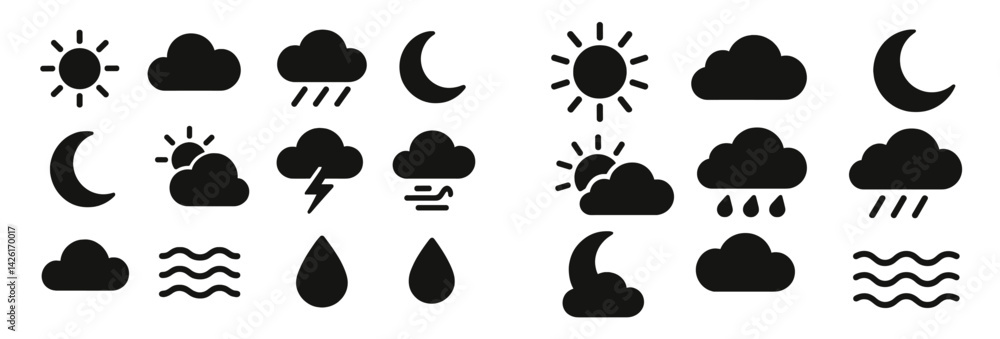 Leinwandbilder set of web icons featuring various weather symbols in line style for clear online communication