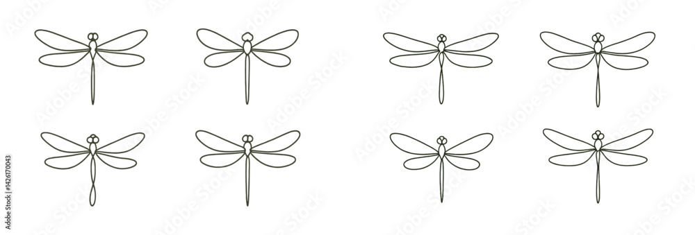 Poster Set of web icons featuring line style dragonfly designs for creative and digital projects