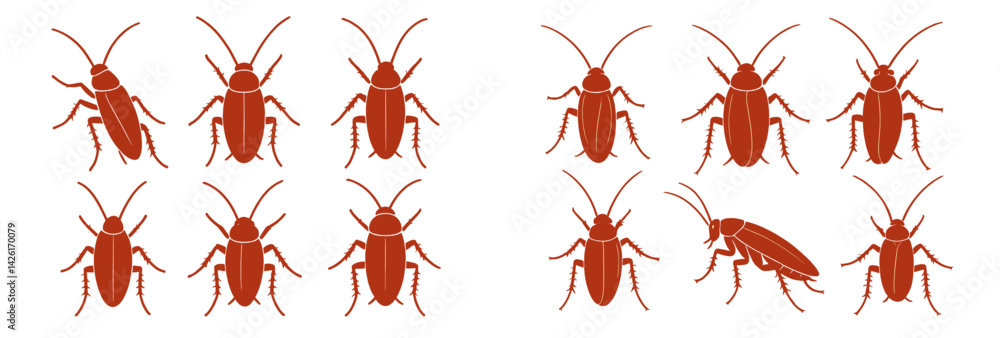 Aufkleber Collection of detailed line-style web icons featuring various types of cockroaches in a clear, organized layout for easy identification and use