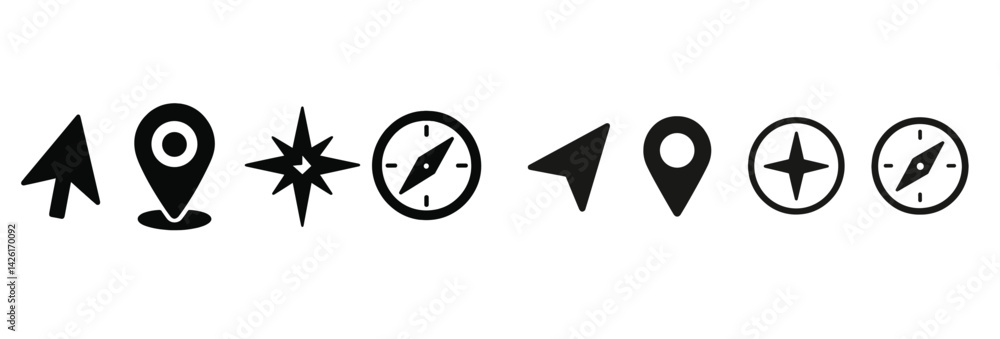 Poster Collection of line style web icons representing navigation, location, and direction for digital platforms and applications