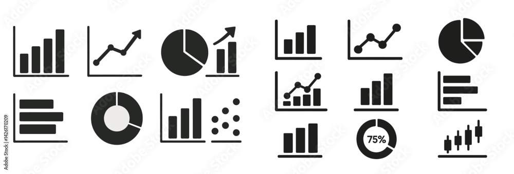 Poster Set of web icons depicting various data visualizations in line style for digital applications and design projects