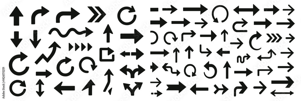 Leinwandbilder Collection of web icons featuring various arrow designs in line style for digital applications and user interfaces