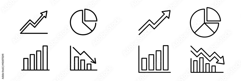 Aufkleber Set of web icons depicting line style representations of various data visualizations such as graphs and charts for digital applications