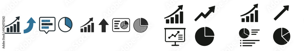 Poster Collection of web icons in line style showcasing data visualization, analysis, and communication concepts