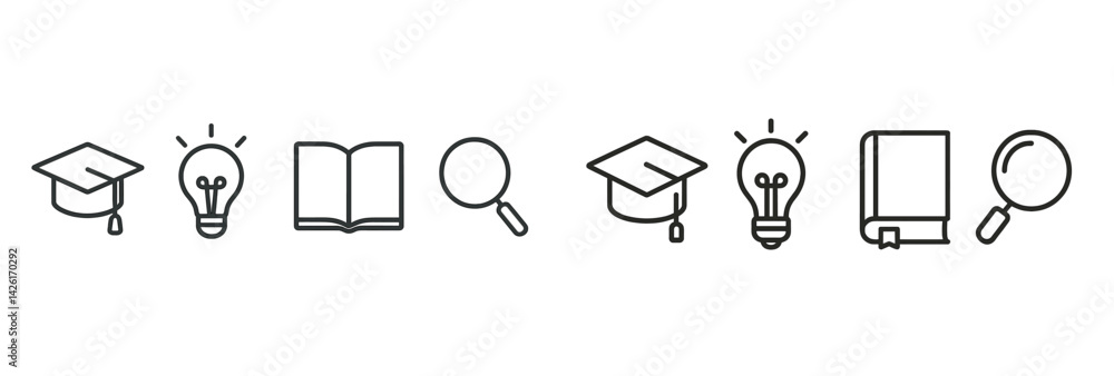 Aufkleber collection of line style web icons representing education, knowledge, and creativity for digital use