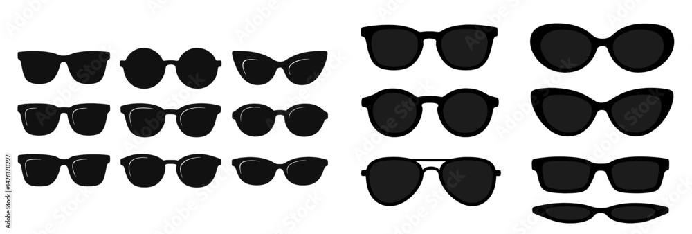 Aufkleber Stylish set of black sunglasses icons in line style perfect for web design and user interface applications