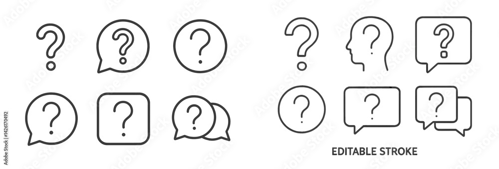 Poster Collection of web icons showcasing question marks in various styles and formats