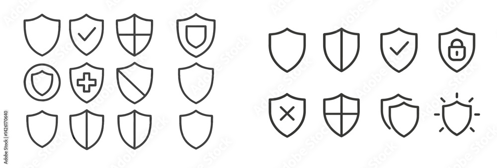 Aufkleber Collection of web icons featuring line-style shield graphics for security and protection concepts