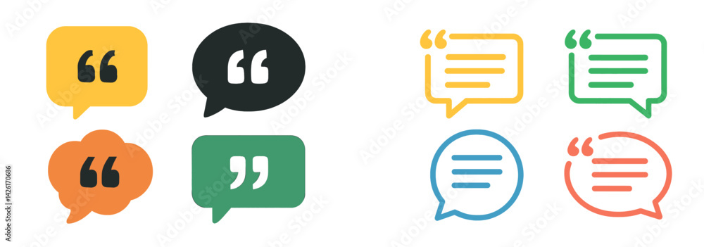 Poster Collection of line style web icons featuring chat bubbles and quotation marks for digital communication