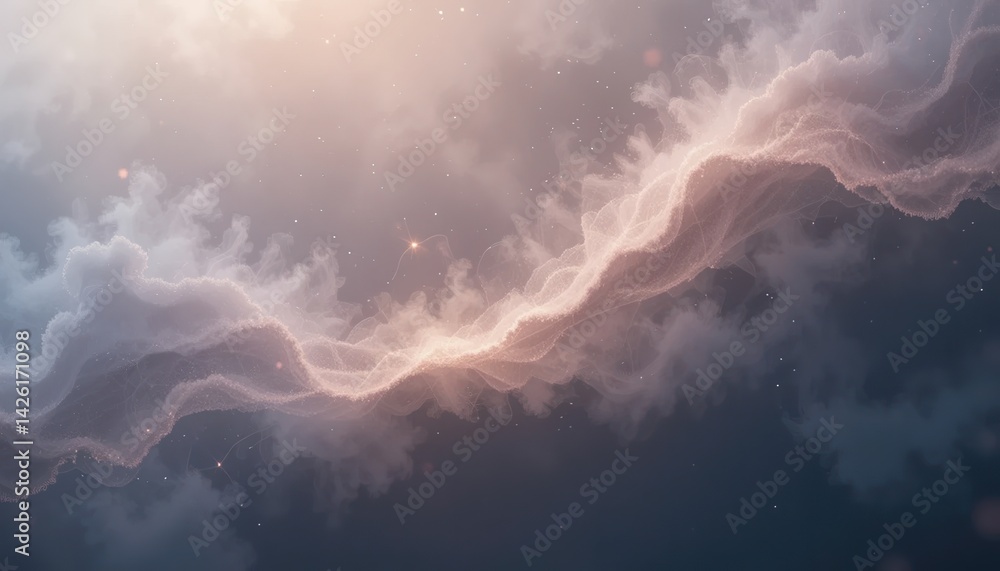 Poster celestial event displaying ethereal clouds and cosmic phenomena in a dreamlike sky environment from 