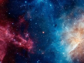 Stunning Celestial Nebula Cosmic Dust and Star Clusters in Vibrant Hues of Red Blue and Gold