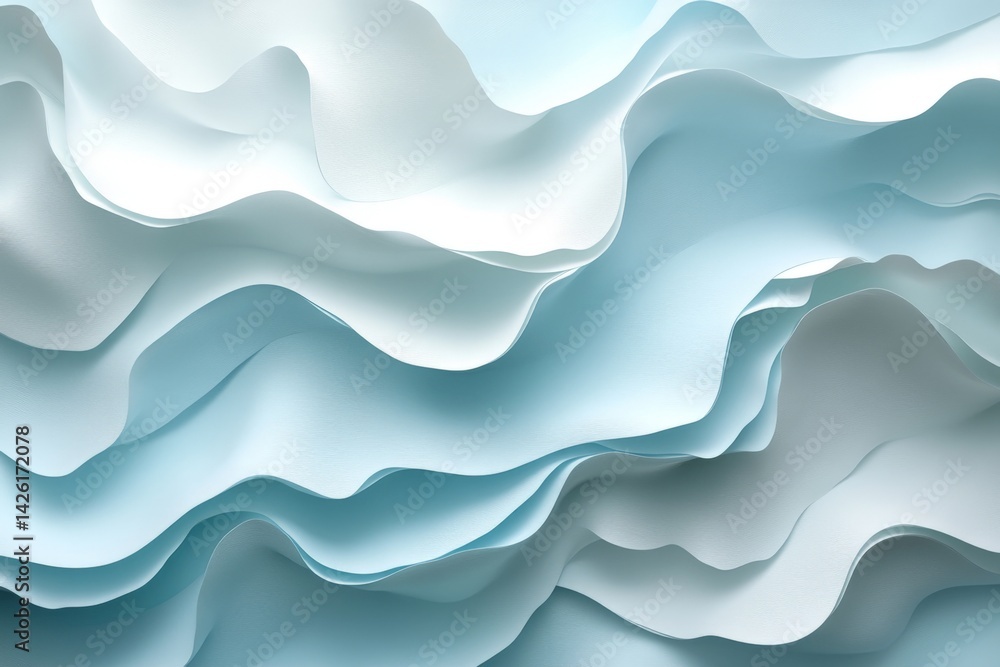 Poster Soft waves of textured paper in pastel blue tones create a calming and serene abstract background suitable for design projects