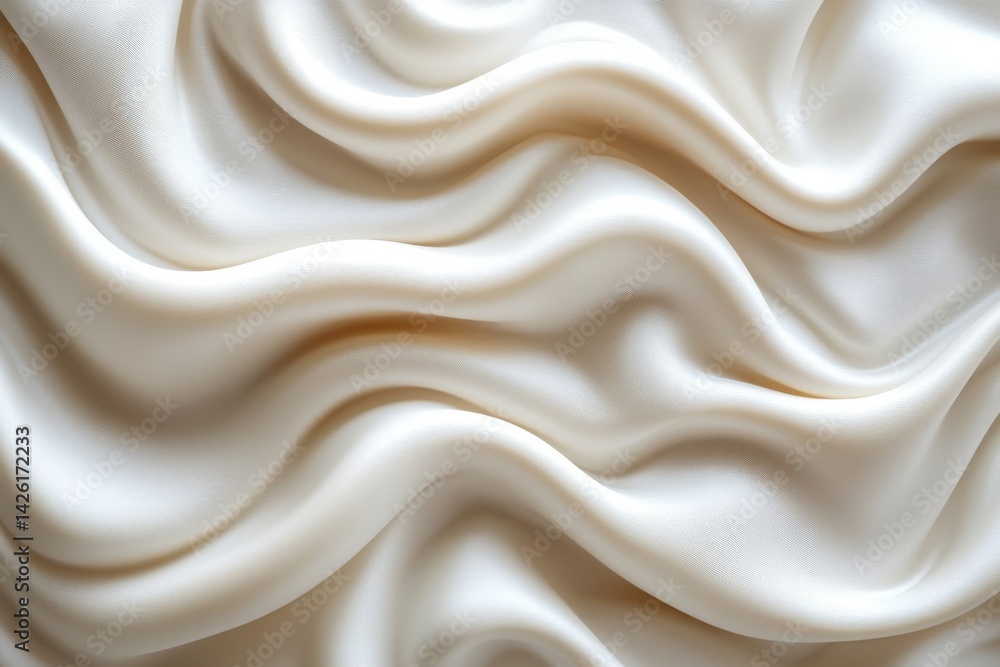 Poster textured white fabric draping elegantly across a surface with soft waves and gentle folds showing in