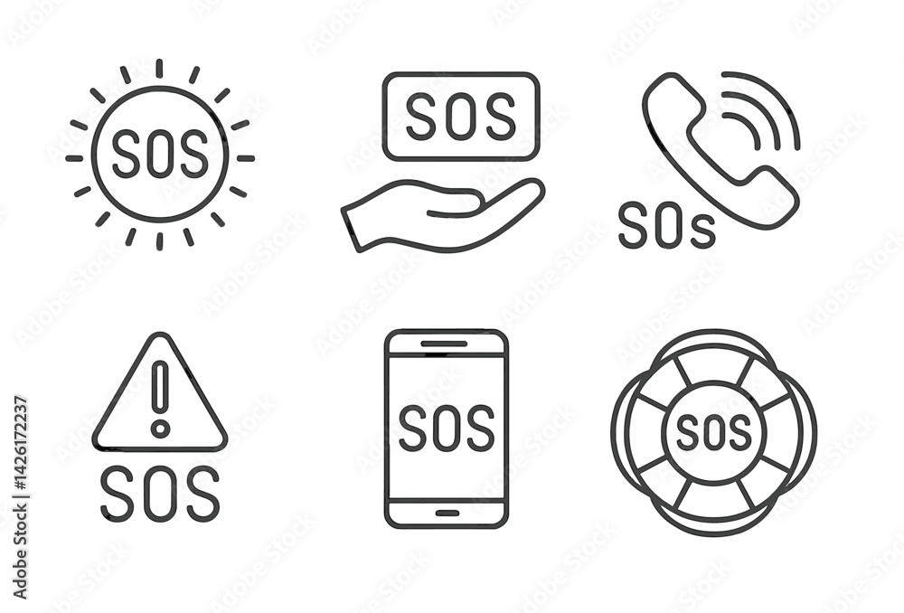 Aufkleber collection of web icons illustrating various sos emergency symbols for digital use
