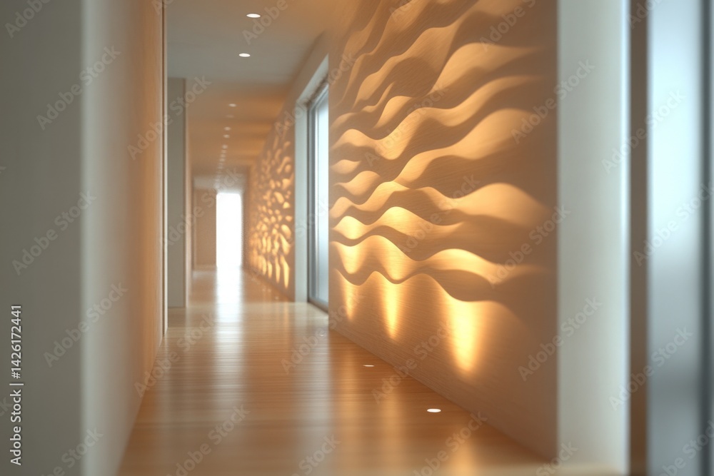 Aufkleber elegant hallway design with textured wall and ambient lighting in a modern building environment