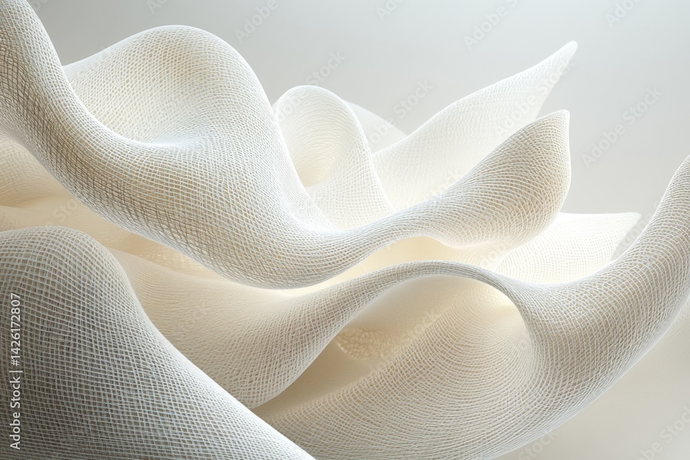 Fototapete elegant white abstract textile sculpture demonstrating flowing shapes and intricate textures in soft