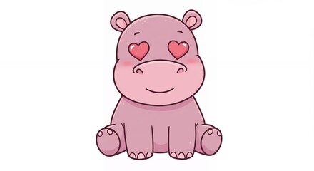 Fototapeta premium Cute cartoon hippo heart eyes illustration