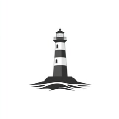 Lighthouse on a rocky shore. Simple illustration for stock photo use