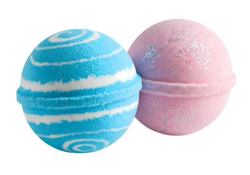 Bath Bombs: Pink and Blue Glitter Bath Ball Set on Transparent  background