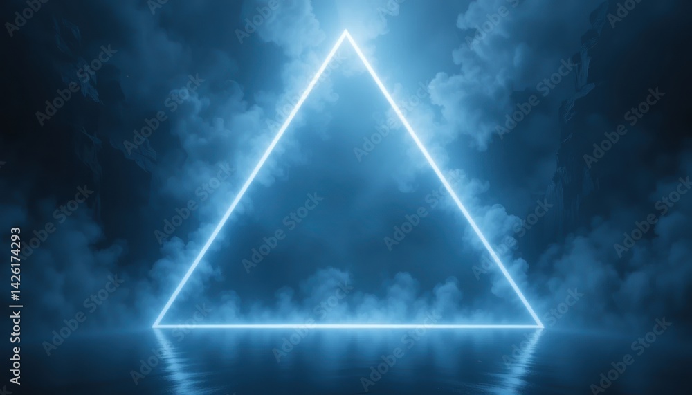 Aufkleber illuminated geometric triangle against a dark cloudy background digital art futuristic concept atmos