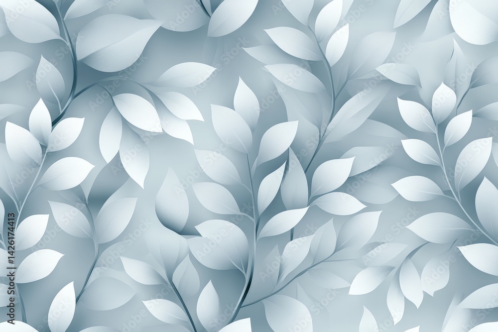 Poster delicate light green and white leaves pattern creating a serene ambiance in a tranquil setting
