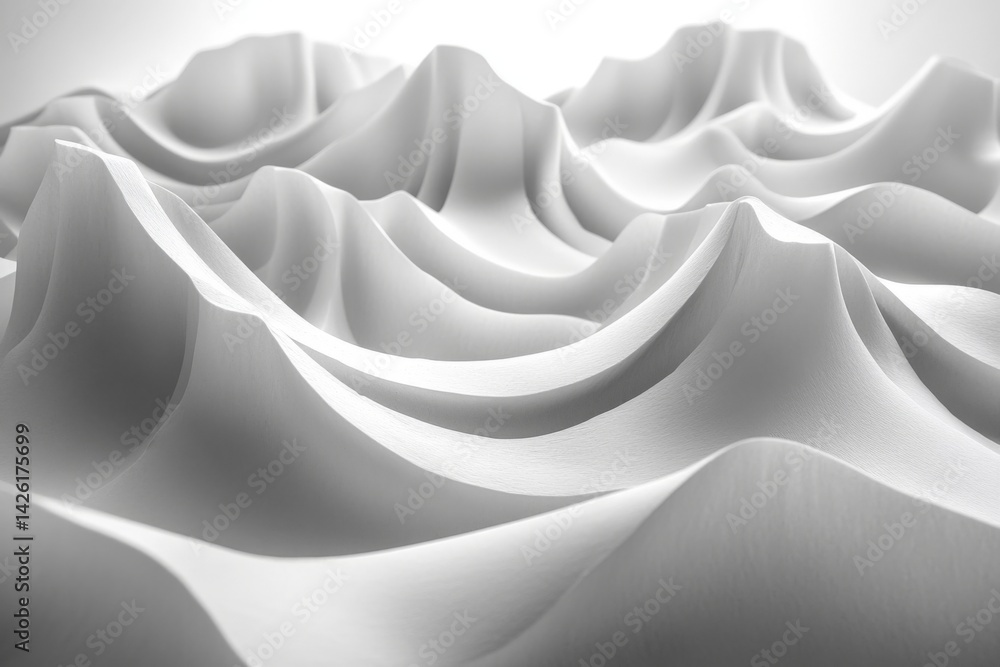 Poster Abstract waves of textured white material create a gentle rhythm and flow resembling a serene landscape