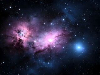 Fototapeta premium A Stunning Cosmic Nebula Pink and Purple Clouds in Deep Space with Bright Stars