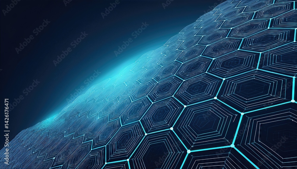 Poster futuristic hexagonal landscape bold abstraction in vibrant colors representing advanced technology a
