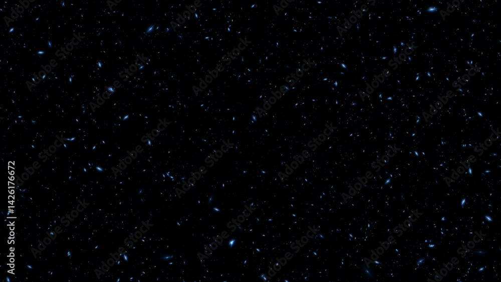 Wall mural loop flickering glow blue stars particles flying in the air animation on black abstract background. 