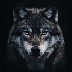 Fototapeta premium Stunning Front View of a Wolf with Natural Tones and Dramatic Lighting