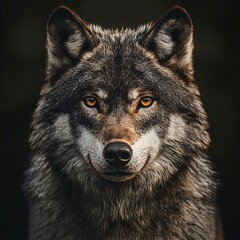 Fototapeta premium Intricate Details of a Wolf's Face in HDR with Soft Bokeh Background
