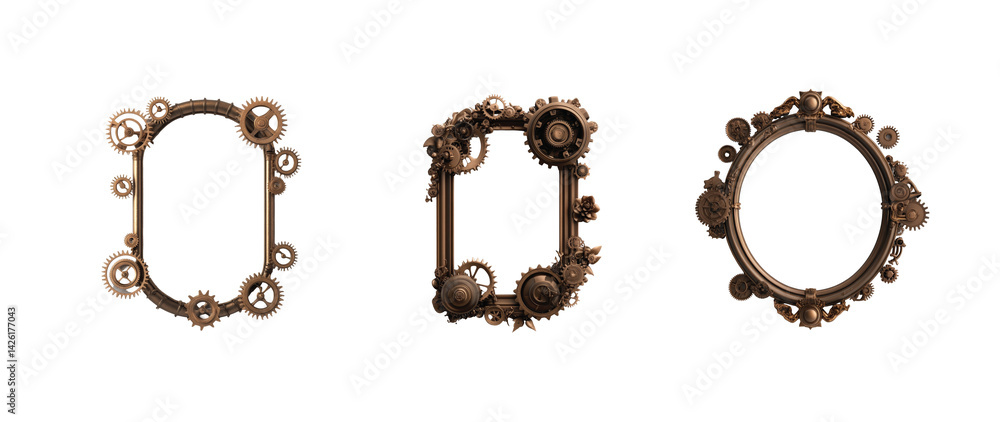 Poster detailed gears and cogs ornaments with rectangular and circular shapes