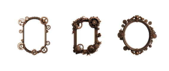 Detailed gears and cogs ornaments with rectangular and circular shapes