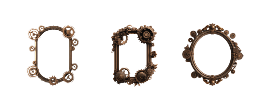Detailed gears and cogs ornaments with rectangular and circular shapes