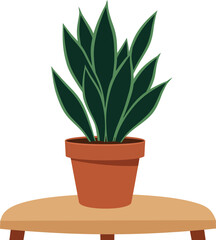 Fototapeta premium Snake plant in terracotta pot on wooden stand indoor houseplant illustration vector 