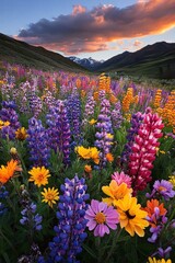 Fototapeta premium Colorful Spring Wildflower Field Offering A Stunning Natural Display