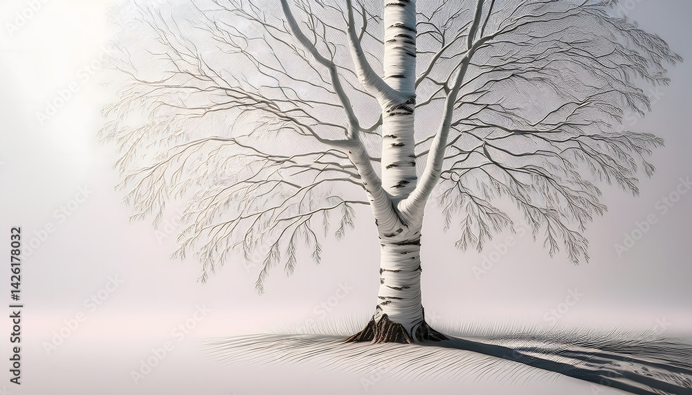 Poster artistic illustration of a bare tree in a minimalist style