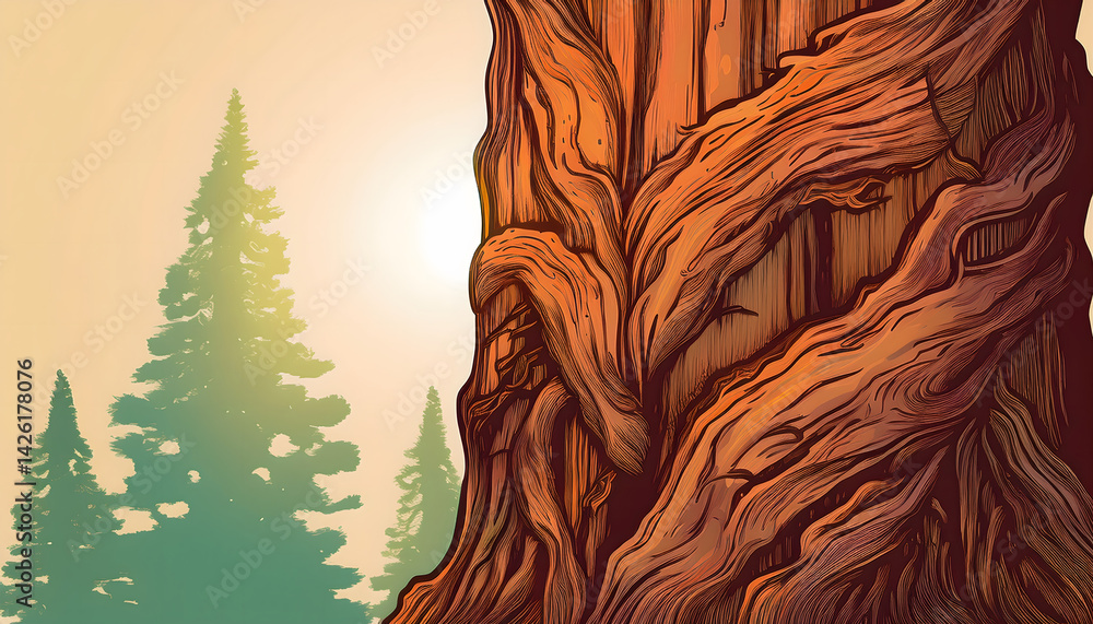 Poster majestic tree with intricate bark against a serene backdrop