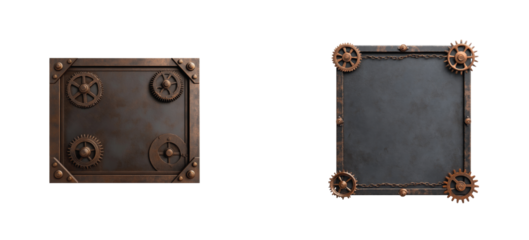 Steampunk theme metal plates with gears and rivets design for decoration or crafting use