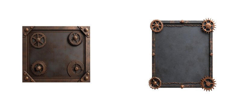 Steampunk theme metal plates with gears and rivets design for decoration or crafting use
