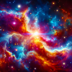 Obraz premium Galaxy with bright stars and gas clouds shining in endless space