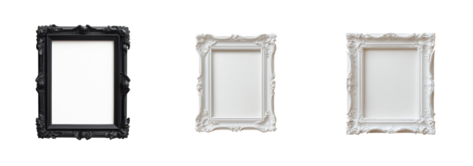Elegant black and white ornate frames for display and interior decoration